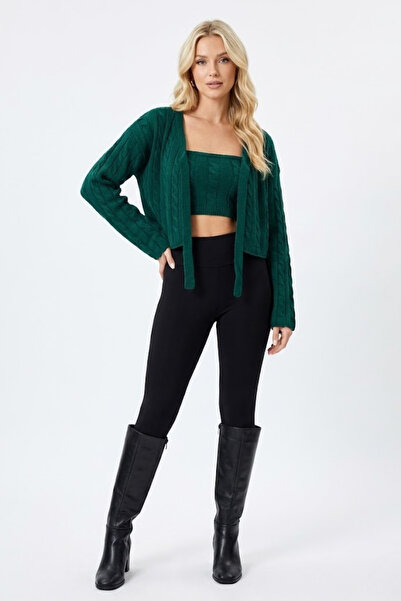 ABAY GİYİM Women's Hair Braid Lace-Up Crop Cardigan