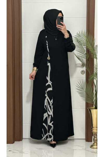 MODA ALMİRA 2828 K120 Black-White Zerda Dress with Buttons at the Waist