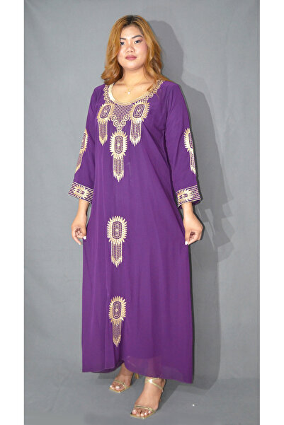 Zainah Elegant Traditional Arabian Maxi Dress -Heavy Gold Embroidery & Crystal Work Long Sleeve Modest Wear