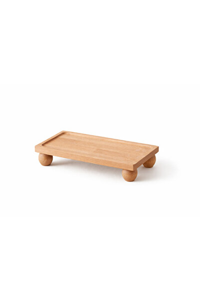 Üreet Rectangular Pedestal Presentation Plate 17X30 cm - Natural Wood Serving and Presentation Stand