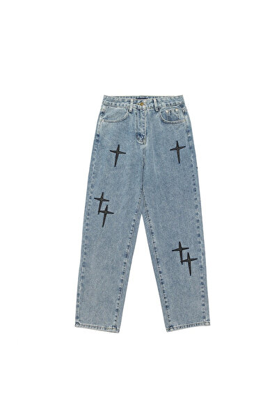 Choice Asia 3XL (78-84kg) Blue Prints Jeans Men 2023 New Streetwear Baggy Wide Leg Jeans Korean Fashion Dra