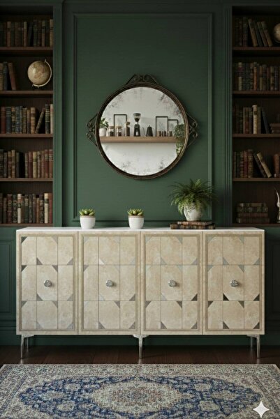 YUMEDİ DESİGN KA1523BTS - RABBİT KONSOL ,TV SEHPASI , ÇOK AMAÇLI DOLAP, KAHVE KÖŞESİ 150 CM BEYAZ-TRAVERTEN-SİLVER