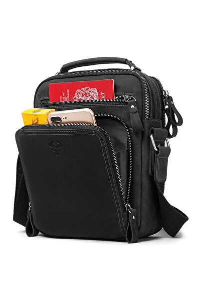 Choice حقيبة كتف رجالية من الجلد الطبيعي الأسود من هومربول، حقيبة كروس كلاسيك...