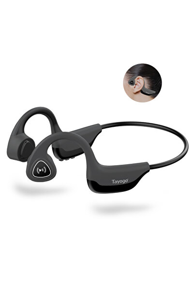 Choice سماعات رأس S2 رمادية اللون من Tayogo بتقنية توصيل الصوت عبر العظام، سماعات أذن لاسلكية تعمل بتقنية بلوتوث لتوصيل الصوت عبر العظام، سماعات رأس مفتوحة الأذن