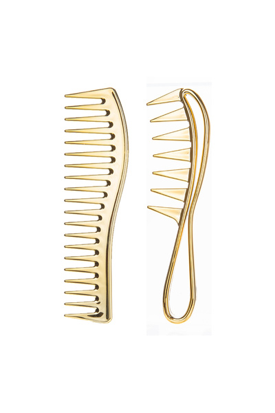 Choice مشط تصفيف الشعر ذو الأسنان العريضة على شكل سمكة قرش ذهبية اللون، مصنوع...