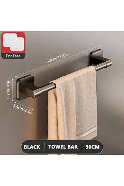 Choice Black 30cm Non perforated suction cup wall mounted towel rack, bathroom storage rack, bathroom horiz