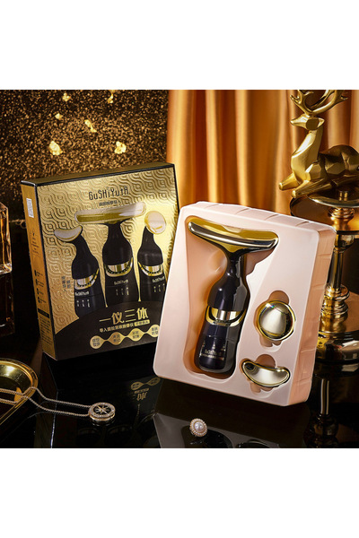 Choice جهاز شد الوجه 3 في 1 أسود اللون، يشمل تدليك الرقبة والوجه والعينين، وتنحيف الوجه، وشد البشرة بتقنية التحفيز الكهربائي للعضلات (EMS).