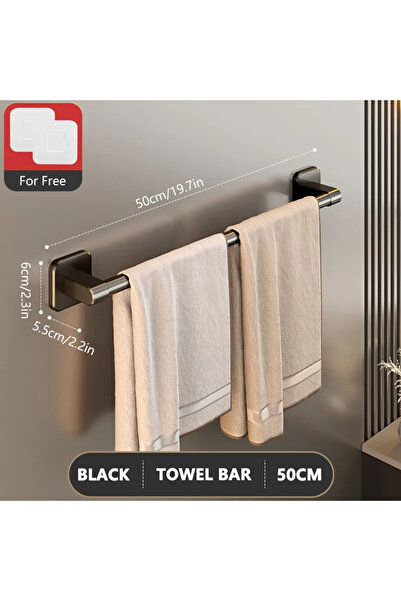 Choice Black 50cm Non perforated suction cup wall mounted towel rack, bathroom storage rack, bathroom horiz