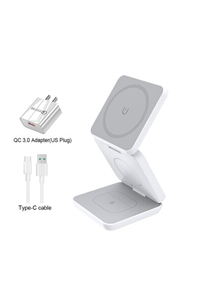 Choice شاحن لاسلكي أبيض بمقبس أمريكي، 3 في 1، محطة شحن مغناطيسية قابلة للطي ل...