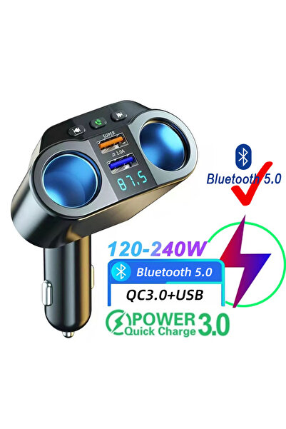 Choice شاحن سيارة بمنفذ USB بتقنية QC مع بلوتوث، موزع مقبس ولاعة السجائر، شاحن سريع بتقنية PD QC3.0، منفذي USB، 4.8 أمبير رقمي