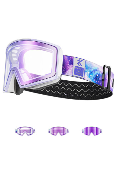 KAPVOE Photochromic-PU-05 Photochromic Ski Goggles Magnetic Anti-Fog Lenses U...