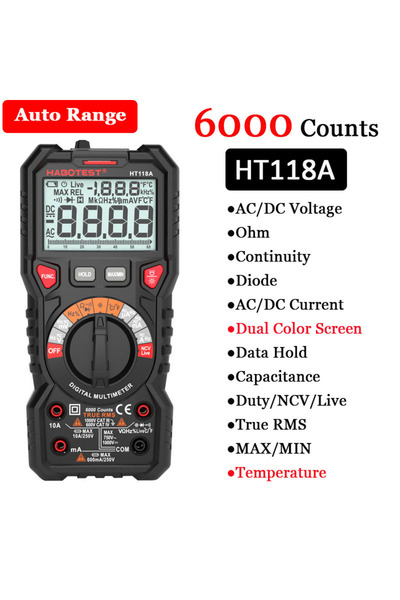 Choice1 مقياس متعدد رقمي HT118A، 6000 عد، قياس RMS حقيقي 1000 فولت تيار متردد...