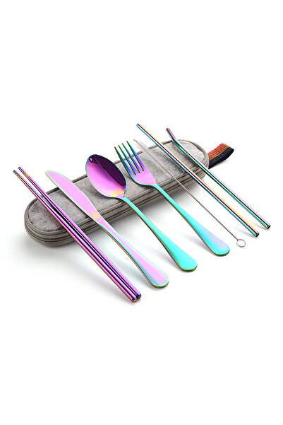 Choice Rainbow 8Pcs 8PCS Portable Cutlery Single Box Suitable For Outdoor Picnic Travel Students Dinnerware