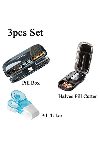 Choice4 Black 3Pcs SetA Portable Pill Organizer 3 Times A Day Pill Box Compar...