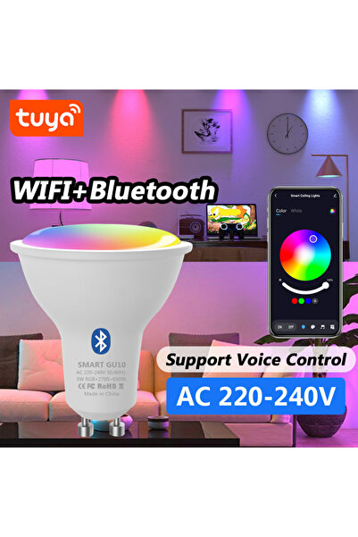 Choice مصباح Tuya GU10 ذكي يعمل بتقنية الواي فاي والبلوتوث، بقوة 5 واط، مزود ...