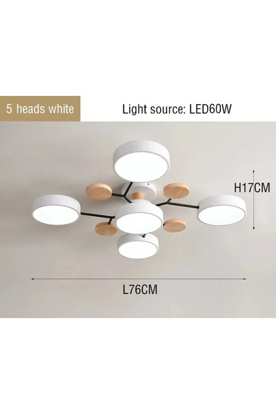 Choice ثريا بيضاء بخمسة مصابيح LED بثلاثة ألوان مختلفة، مناسبة لغرف المعيشة و...