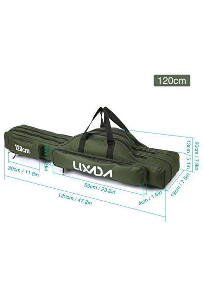 Choice حقيبة حمل صنارة صيد قابلة للطي من ليكسادا، لون أخضر عسكري، طول 120 سم، متوفرة بأطوال 90/120/150 سم، ثلاث طبقات.