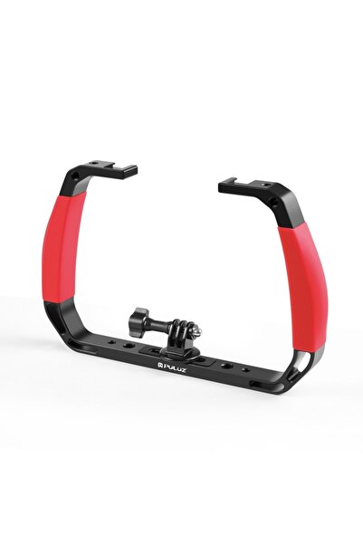 Choice حامل كاميرا الحركة تحت الماء PULUZ باللون الأحمر، مزود بمقبضين من السي...