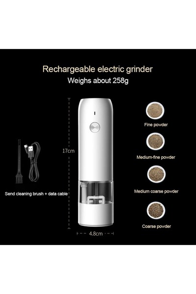 Choice مطحنة ملح وفلفل كهربائية قابلة لإعادة الشحن، بيضاء اللون، تعمل بمنفذ U...