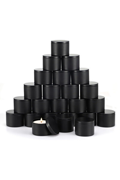 Choice علب شموع معدنية سوداء سعة 8 أونصة، عبوة من 24 علبة، علب شموع معدنية سع...