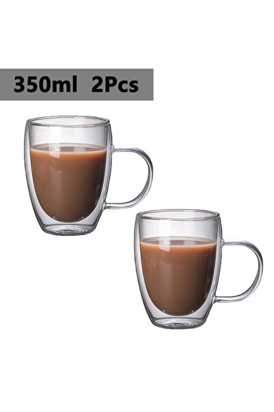 choice2 with handle 350ml-2pcs 150/250/350/450ml Heat Resistant Double Wall Coffee Cup Transparent Glass Whi