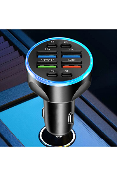 Kebidumei شاحن سيارة بقدرة 250 واط، مزود بـ 8/6 منافذ، يدعم الشحن السريع PD و QC3.0 و USB Type-C، مزود بمحول شاحن هاتف للسيارة.