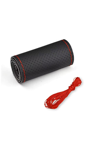 Choice غطاء عجلة قيادة سيارة أحمر عالمي من الجلد، مخيط على غطاء يناسب مقاس 38...