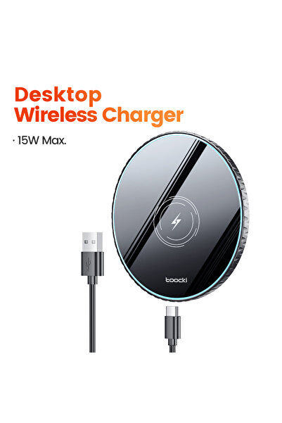 Toocki شاحن لاسلكي بقوة 15 واط لأجهزة آيفون 15 و14 برو ماكس، مزود بخاصية الشحن اللاسلكي السريع.