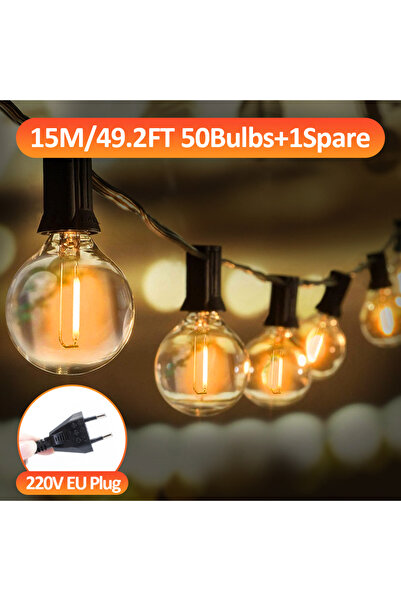 Choice 15m 50bulbs G40 LED Globe String Lights Outdoor, 3M/9M/15M IP65 Plasti...