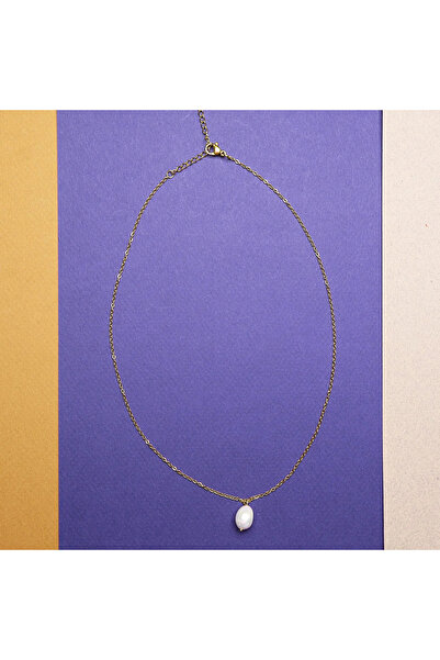 B Design jewelry Çelik Zincir Ucu Tek İncili Kolye