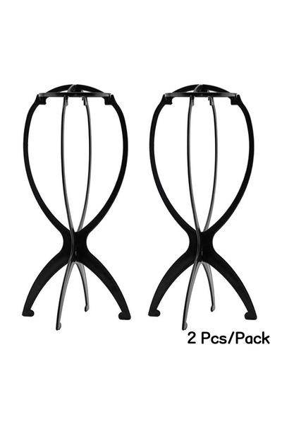 DUTRIEUX حامل شعر مستعار أسود قابل للطي، قطعتان، حامل شعر مستعار متين، عرض شعر مستعار بطول 13.8 بوصة، أداة مثالية للسفر.