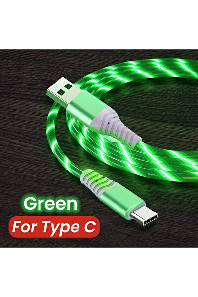 Choice 1.2m Green Type C Flow Luminous USB Type C Cable 3A Fast Charging Data Cord for IPhone C...