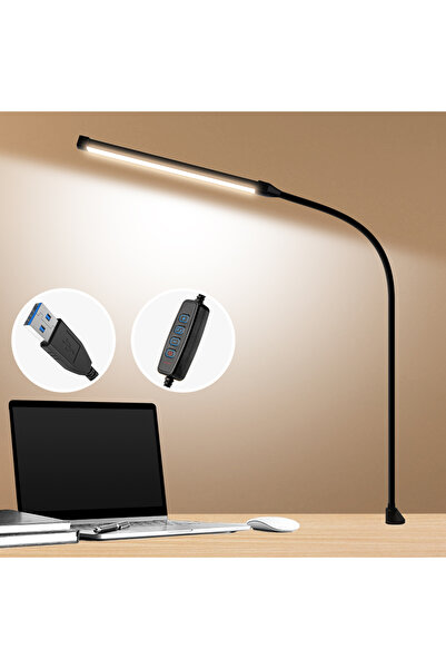 Choice مصباح مكتبي أسود بتقنية LED مع مشبك، مصابيح مريحة للعين للمكتب المنزلي، 3 أوضاع و10 مستويات سطوع.