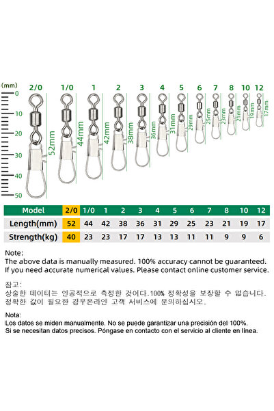 Choice 50 قطعة من موصلات الصيد الدوارة من DNDYUJU، مقاس 2l0، مزودة بمشبك قفل من الفولاذ المقاوم للصدأ.