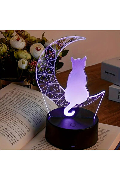 Choice WHITE 3D moon cat night light, bedside warm night light, room and livi...