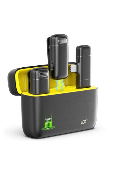 Choice Yellow 2in1-Type-C K30 Wireless Lavalier Microphone Charging Case Mic Portable Audio Video Recording
