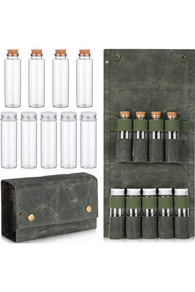 Choice حقيبة تخزين توابل خضراء عسكرية مع 9 برطمانات، طقم حقيبة تخزين توابل من...