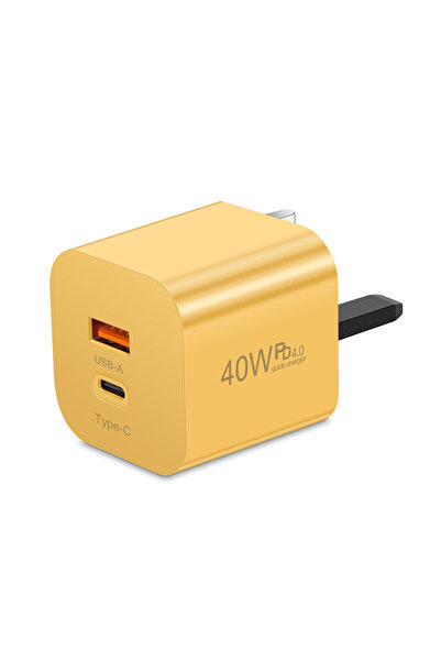 Choice شاحن سريع بريطاني أصفر اللون بقوة 40 واط من النوع C بتقنية الشحن السري...