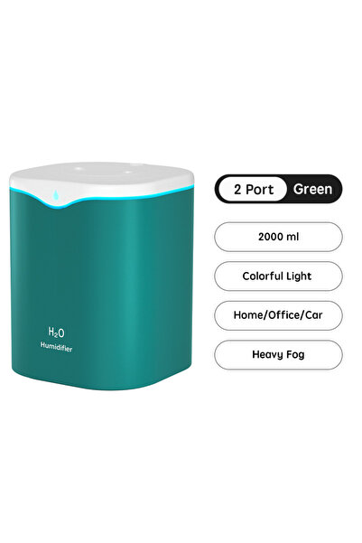 Choice مرطب هواء أخضر بسعة 2000 مل، منفذان، بخاخ مزدوج، يعمل بمنفذ USB، منزلي، هادئ، بخاخ واحد لتجديد المياه