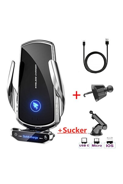Vikefon silver with sucker Wireless Charger Car Phone Holder Stand 15W Fast Charging Station For iPhone Hu