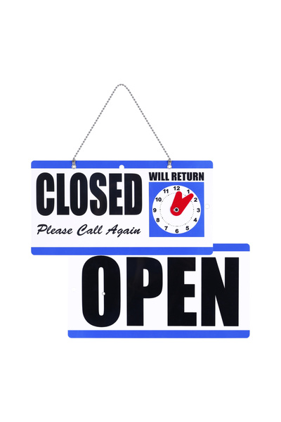 Choice Eagle Open and Closed Sign, Plastic, with Hanging Chain, Dual Sides with “Will Return” Clock, 6X1...