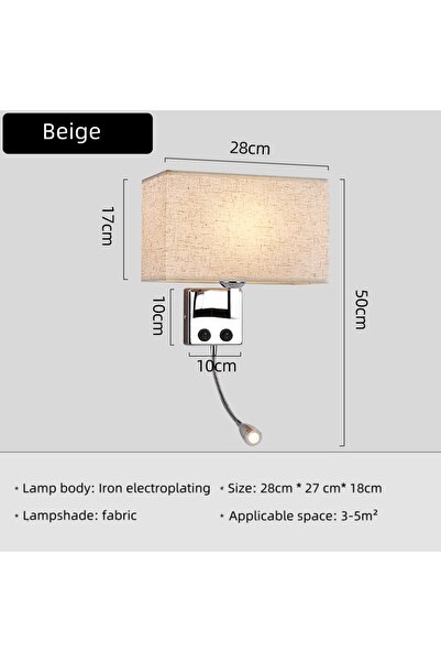 Choice مصباح حائط من القماش من النوع B-بيج E27 مزود بمفتاح تشغيل، ضوء LED موضعي، مناسب للقراءة، مناسب لغرفة النوم أو الدراسة.