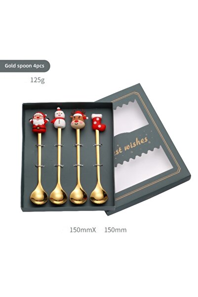 Choice Golden spoon 4pcs 6/4PCS Christmas Gift Glod Silver Spoon Fork Set Elk Christmas Tree Decoration Des