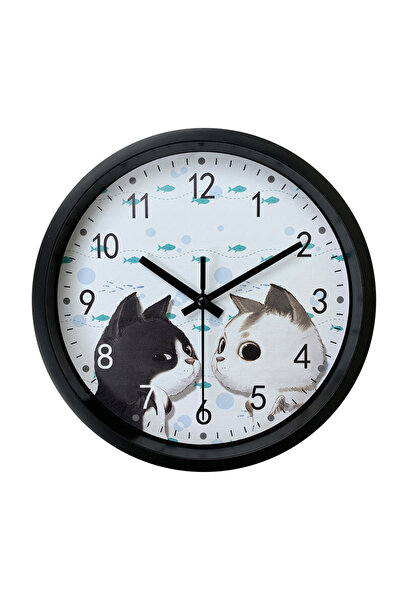 Choice 8 inch 1013 Cute Black cat White Cat design wall clock, 8-inch home mute clock, decorate living room
