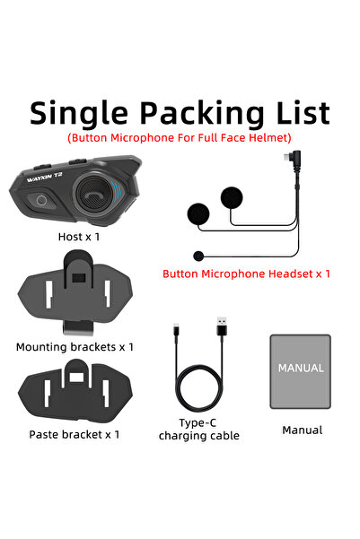 Choice سماعة رأس بلوتوث للدراجات النارية مزودة بميكروفون زر كامل، قطعة واحدة، من WAYXIN T2، تدعم الاتصال الداخلي عبر الخوذة، مناسبة لراكبين.