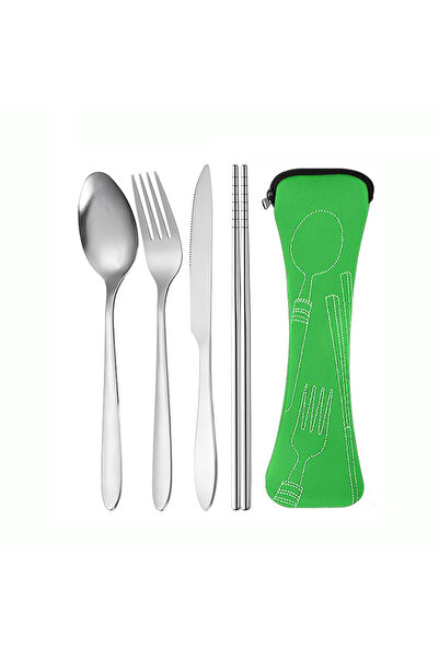 Choice طقم أدوات مائدة أخضر مكون من 4 قطع، مصنوع من الفولاذ المقاوم للصدأ، يت...