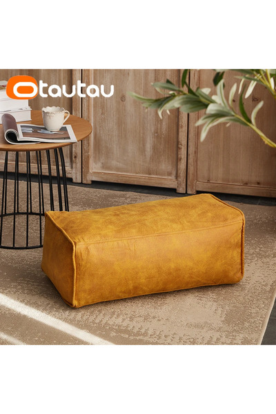 Choice empty cover CD-yellow OTAUTAU 3.3ft Faux Leather Pouf Sofa Set Cover Bean Bag Chair Ottoman Footrest