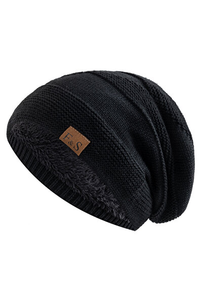 Choice 56cm-60cm Black New Unisex Slouchy Winter Hats Add Fur Lined Men And Women Warm Beanie Cap Casual La