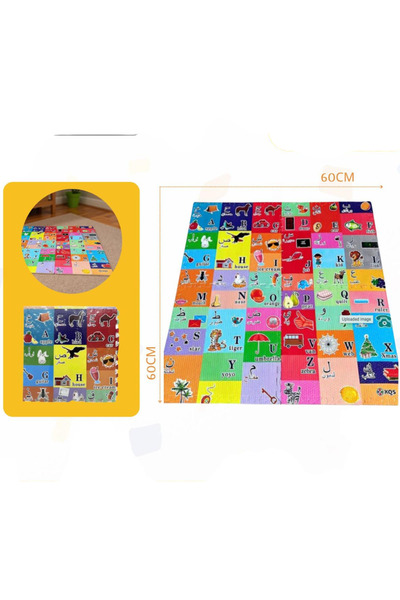 Toybox سجادة أحجية للأطفال مع بلاطات متشابكة، أرضية إسفنجية، حروف أبجدية وصور (60 × 60 سم)