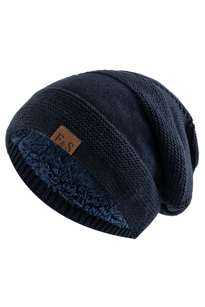 Choice 56cm-60cm Navy Blue New Unisex Slouchy Winter Hats Add Fur Lined Men And Women Warm Beanie Cap Casua